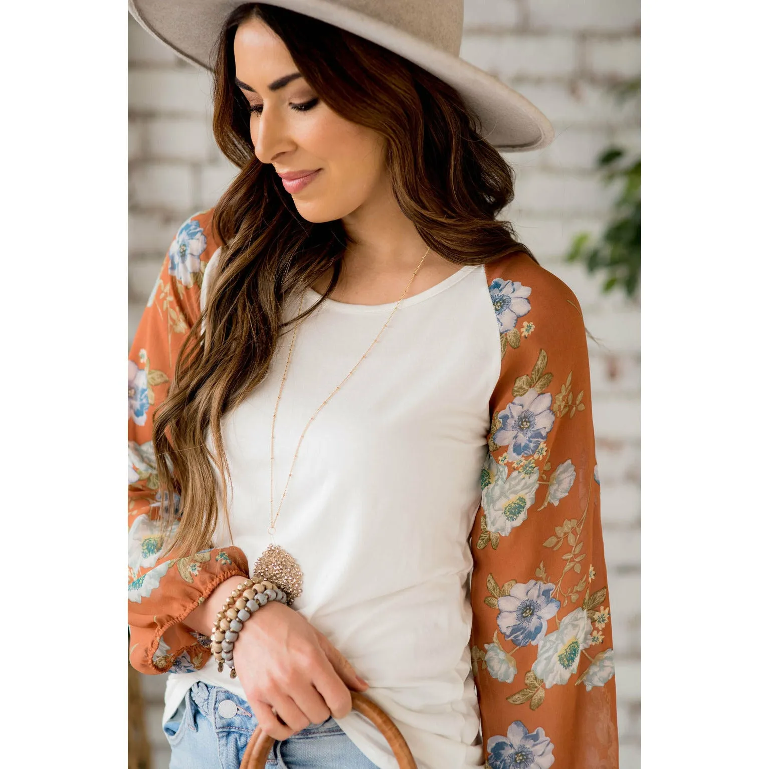 Floral Sheer Sleeve Blouse