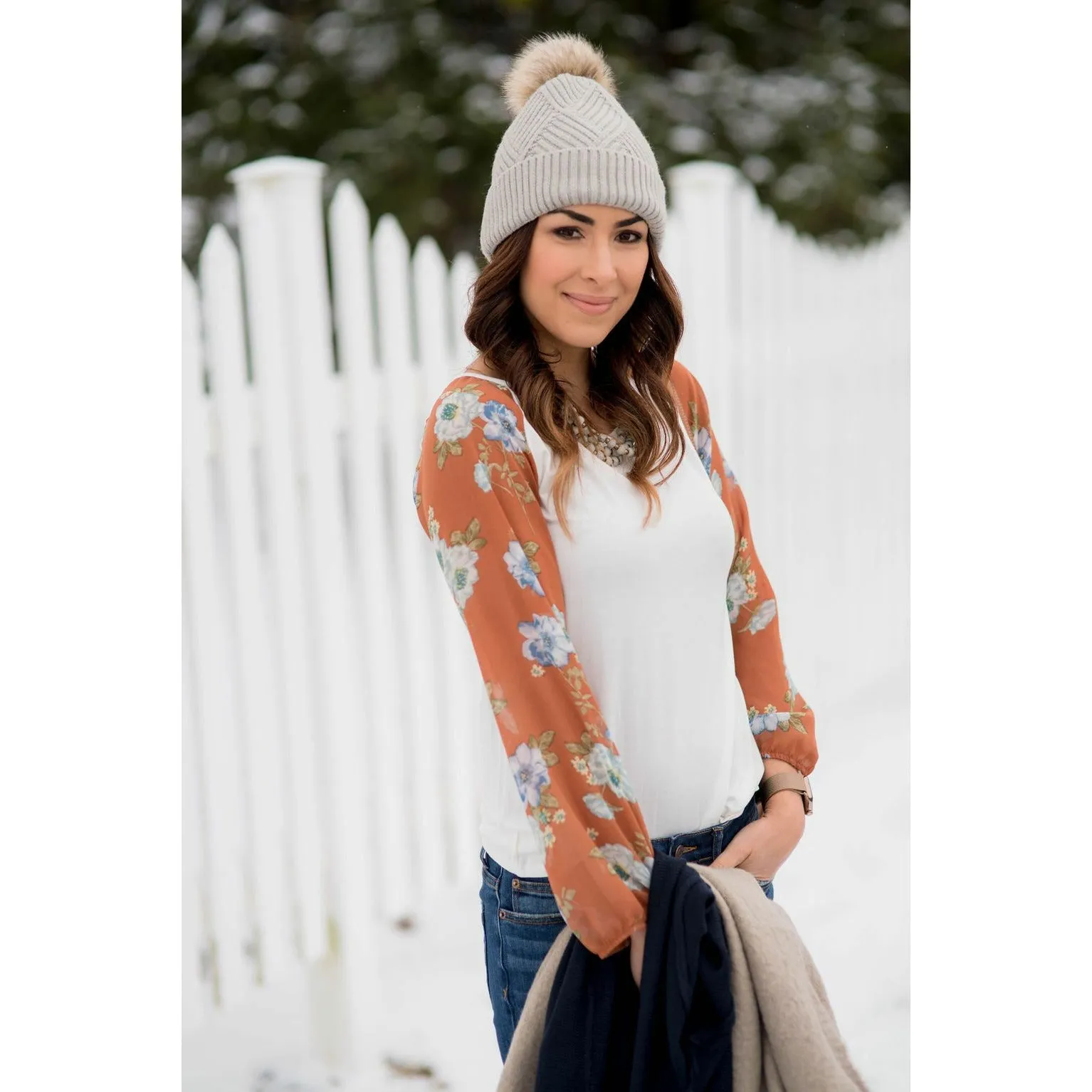 Floral Sheer Sleeve Blouse
