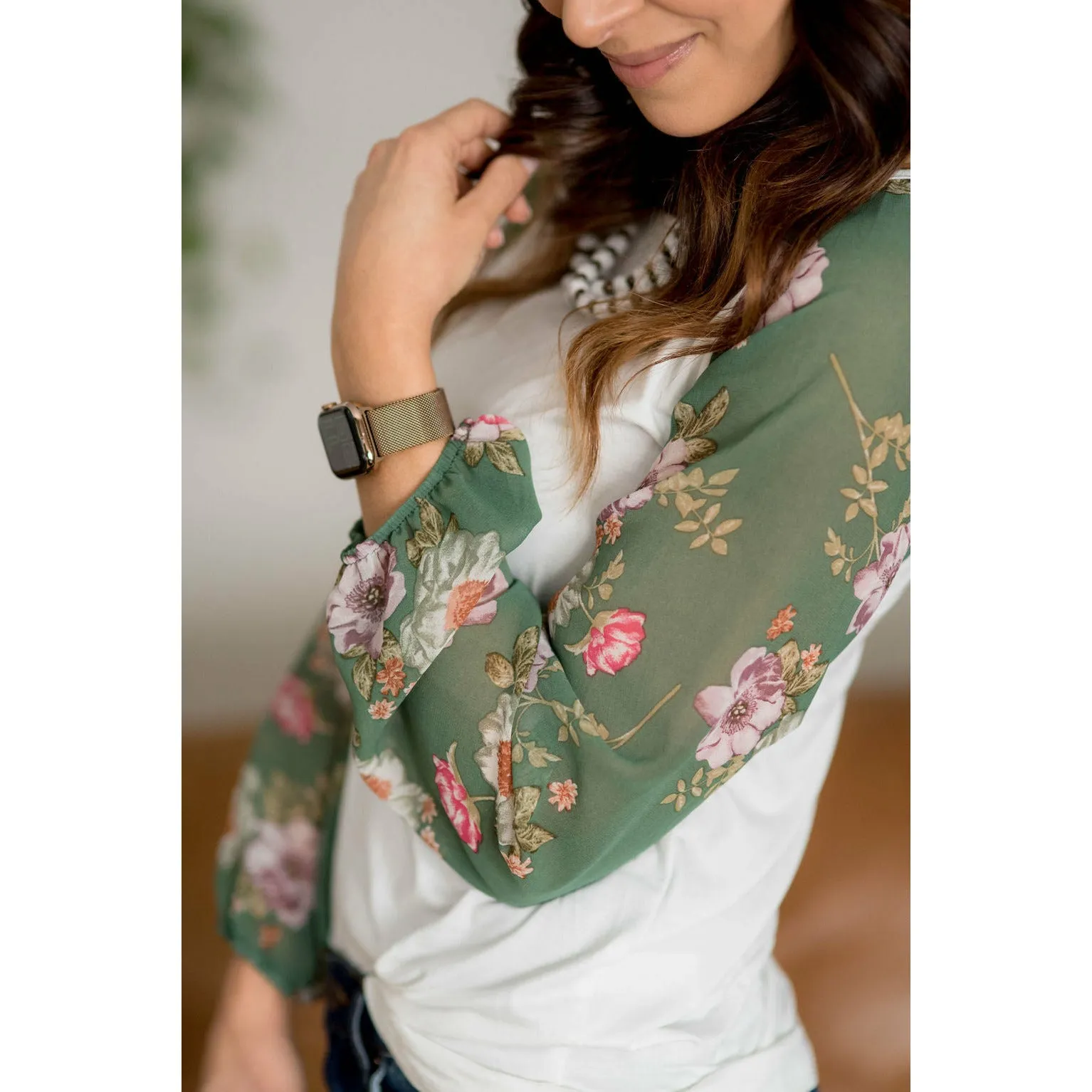 Floral Sheer Sleeve Blouse