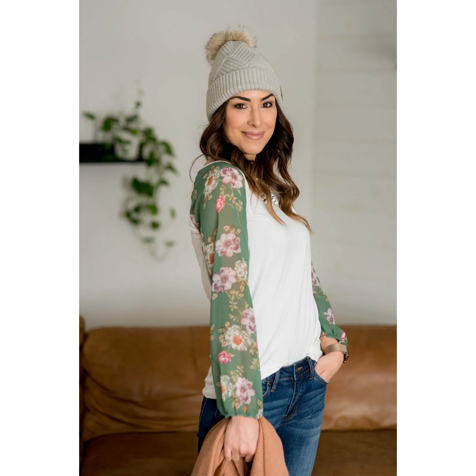 Floral Sheer Sleeve Blouse