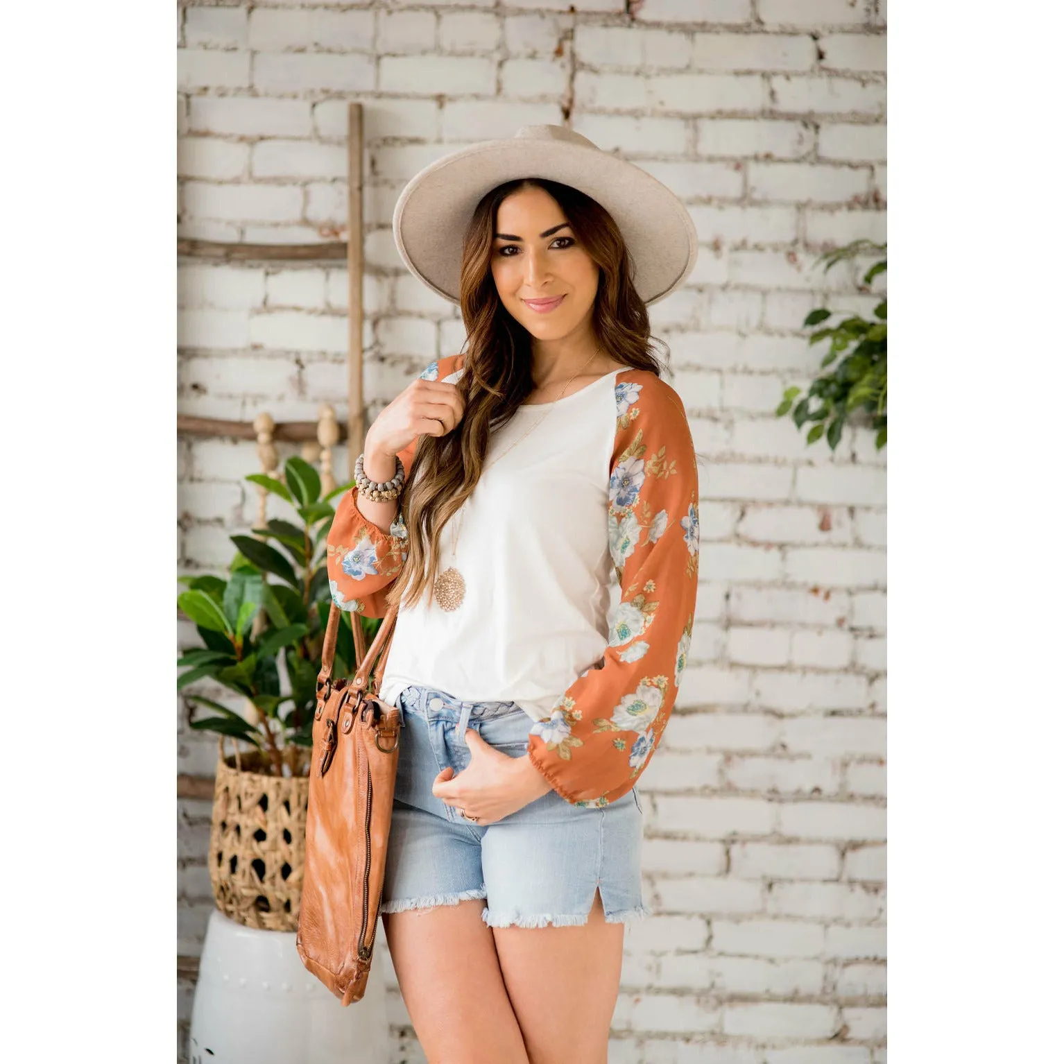 Floral Sheer Sleeve Blouse