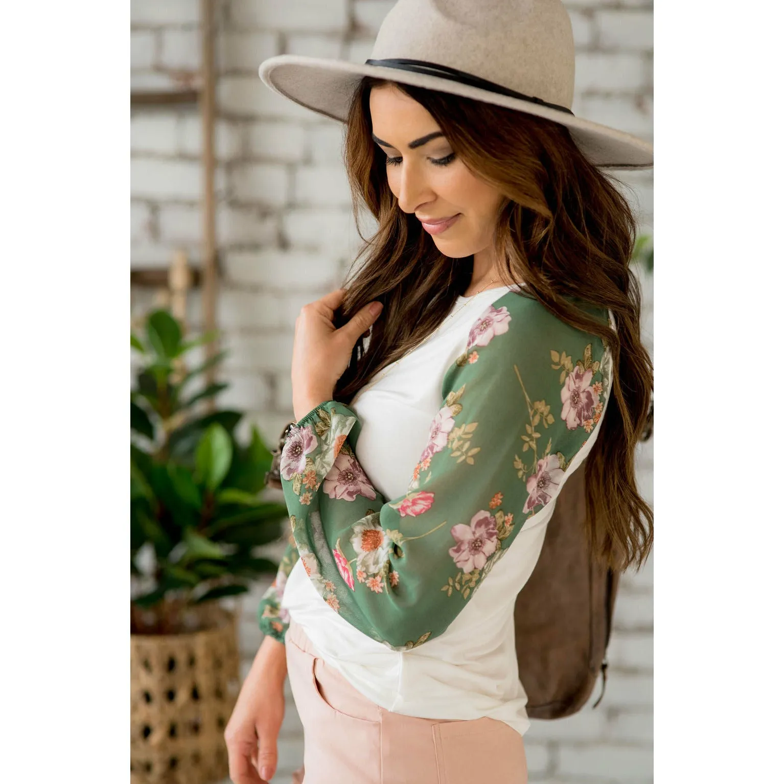 Floral Sheer Sleeve Blouse
