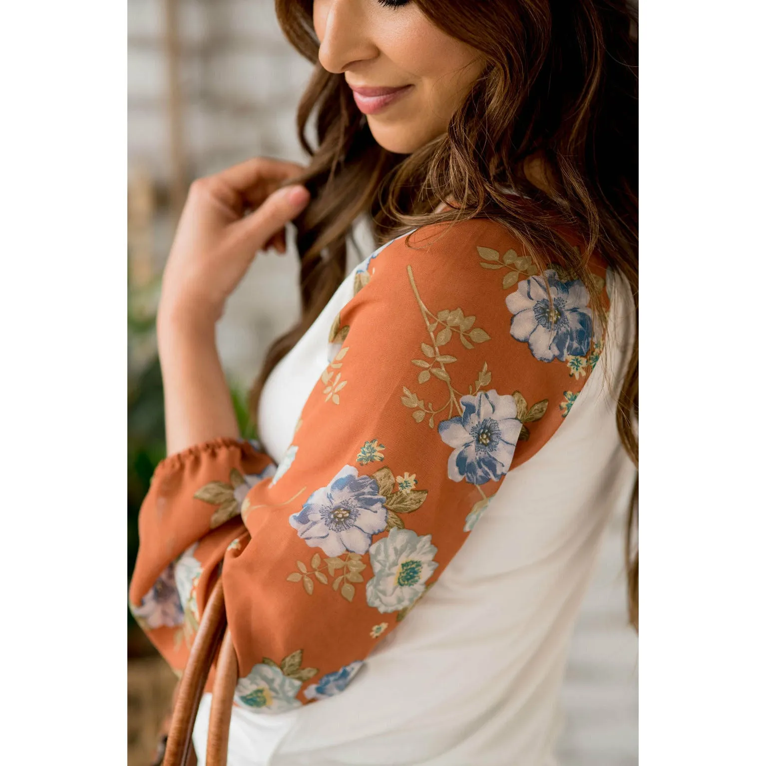 Floral Sheer Sleeve Blouse