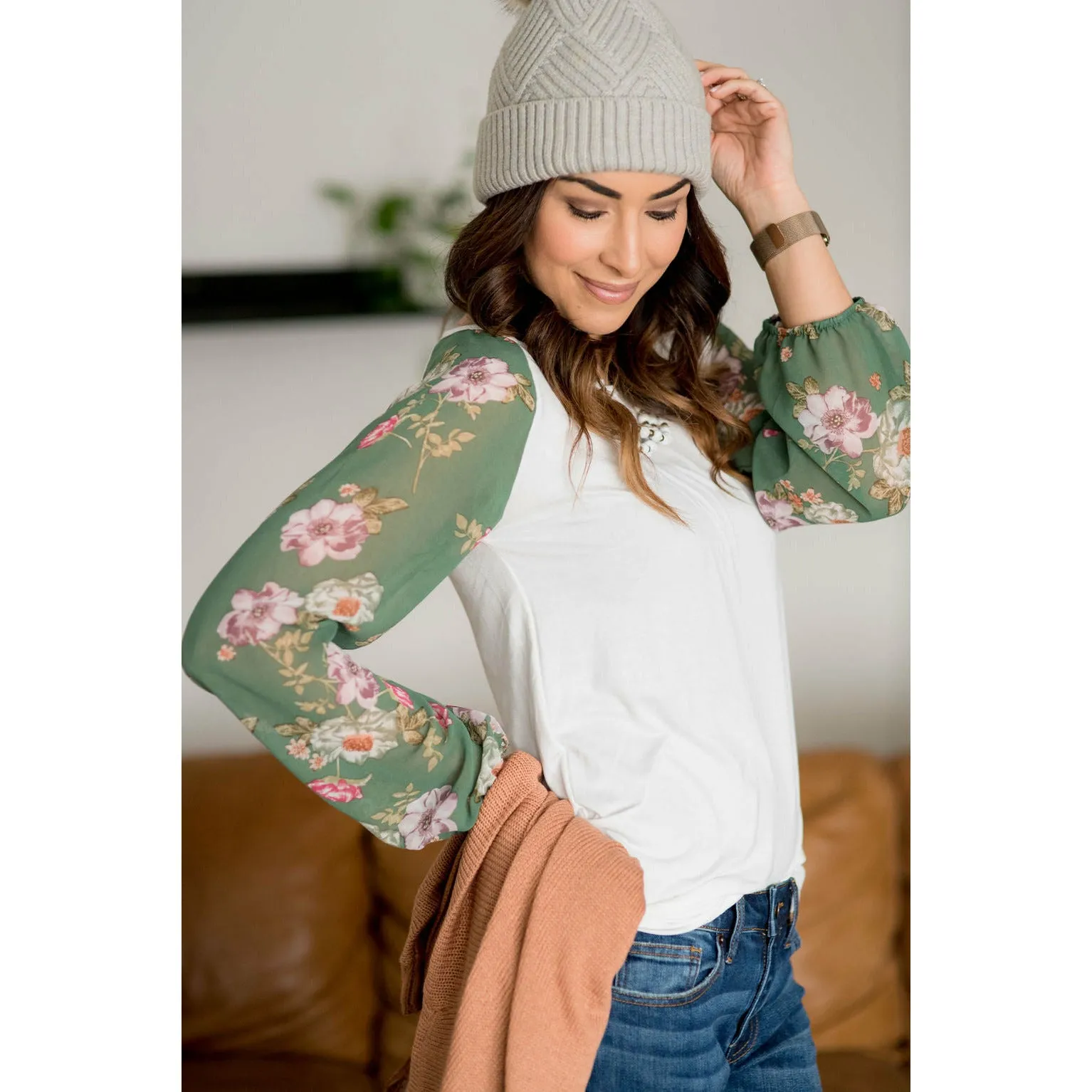 Floral Sheer Sleeve Blouse