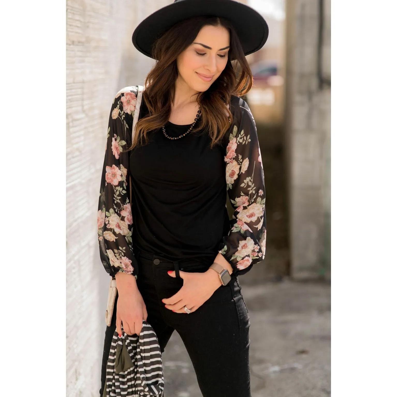 Floral Sheer Sleeve Blouse