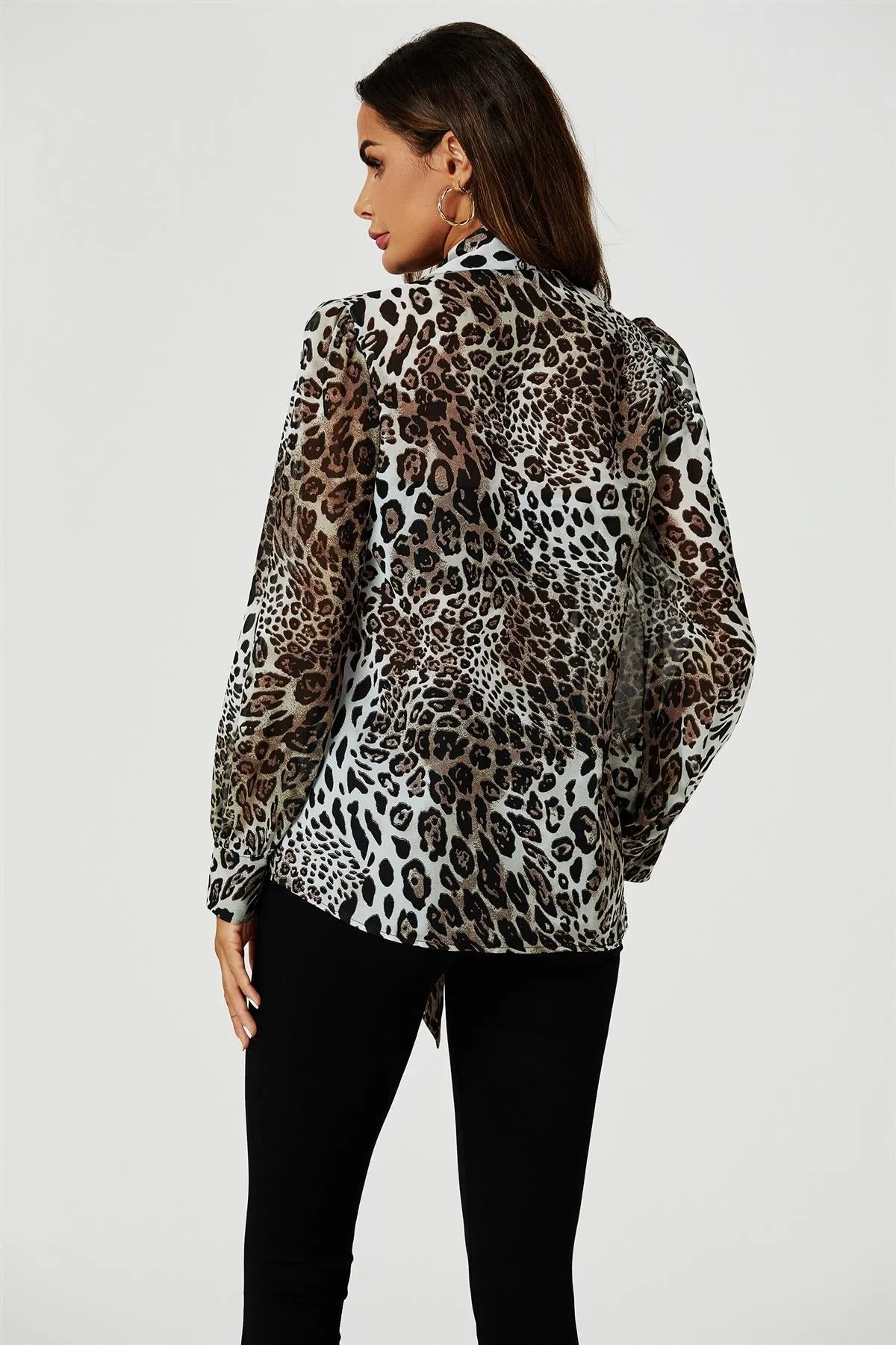 FS Collection Tie Detail Long Sleeve Blouse Top In Beige