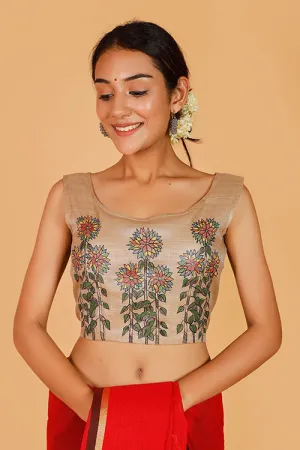 Gubbaro Handpainted Madhubani Sunflower Blouse-1
