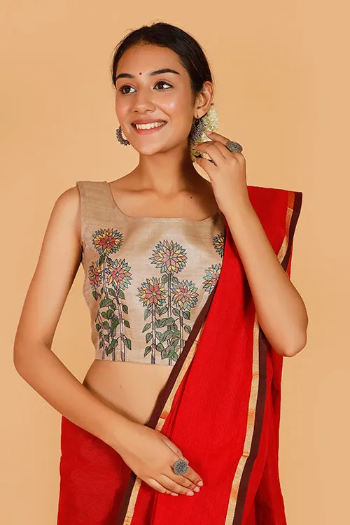 Gubbaro Handpainted Madhubani Sunflower Blouse-1
