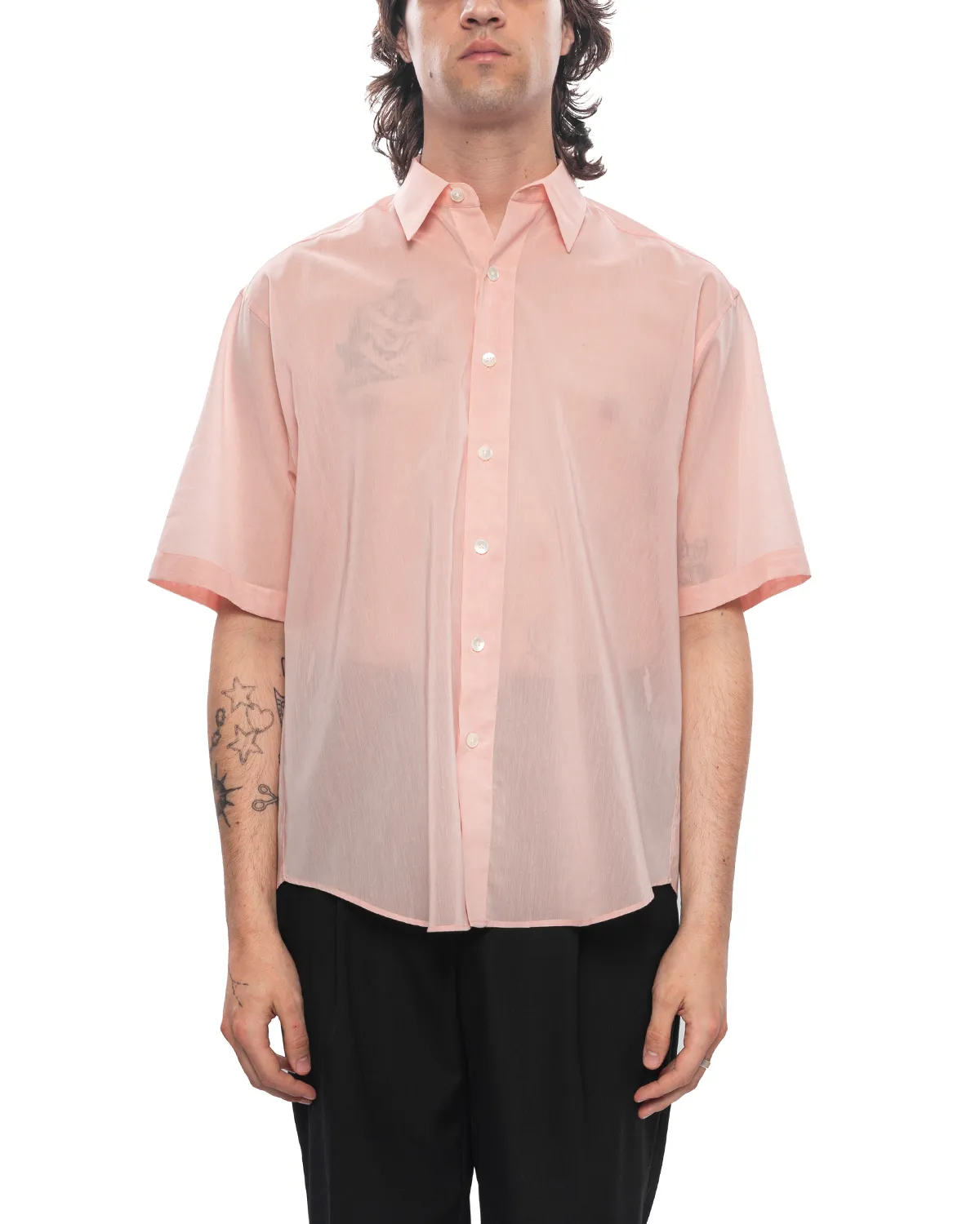 Hard Twist Finx Organdy Half Sleeved Shirt Light Pink Chambray