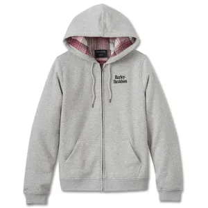 Harley-Davidson Women's Forever Flannel Lined Full Zip Long Sleeve Hoodie, Gray 96065-25VW