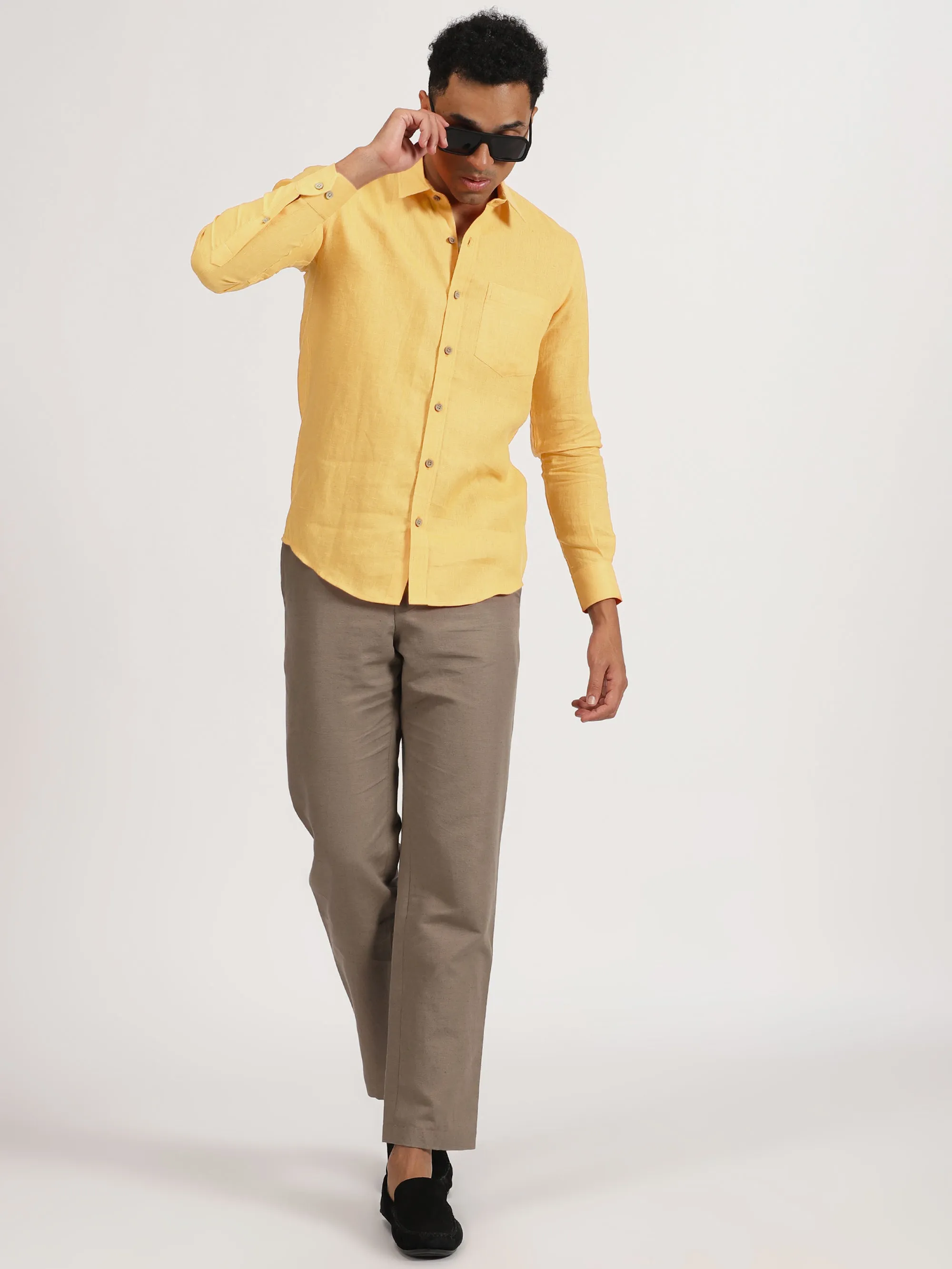 Harvey - Pure Linen Full Sleeve Shirt - Spectra Yellow