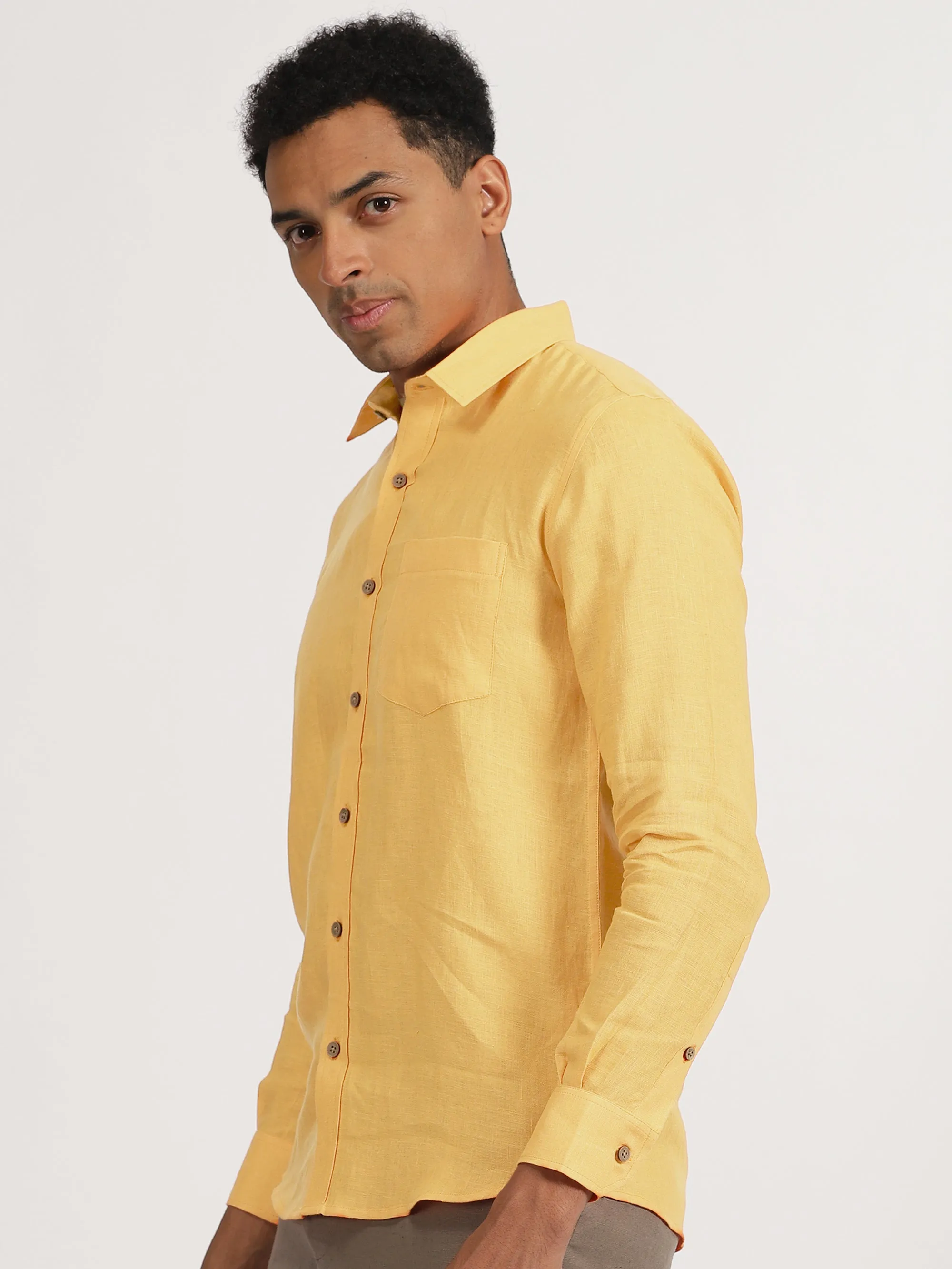 Harvey - Pure Linen Full Sleeve Shirt - Spectra Yellow