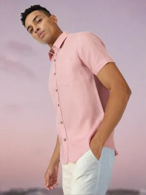 Harvey - Pure Linen Half Sleeve Shirt - Salmon Pink