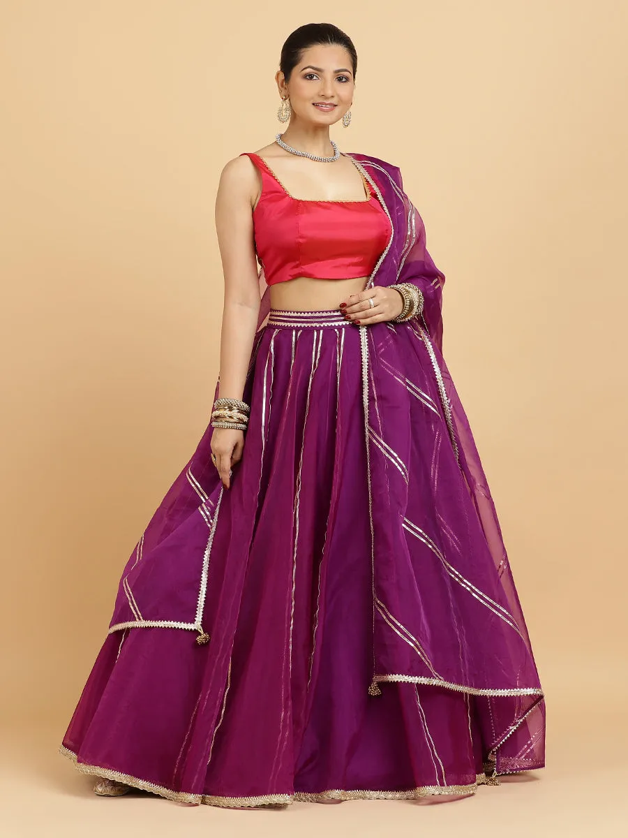 Heer Zeba 4-Pc Lehenga Set x Tyohaar | Purple Lehenga, Rani Pink Blouse with Falak Purple Dupatta and Cancan Skirt