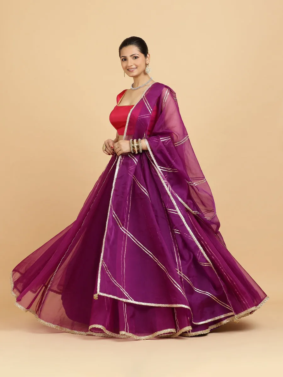 Heer Zeba 4-Pc Lehenga Set x Tyohaar | Purple Lehenga, Rani Pink Blouse with Falak Purple Dupatta and Cancan Skirt