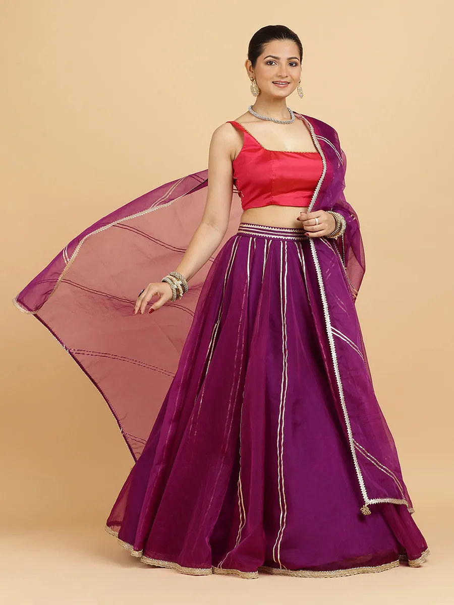 Heer Zeba 4-Pc Lehenga Set x Tyohaar | Purple Lehenga, Rani Pink Blouse with Falak Purple Dupatta and Cancan Skirt