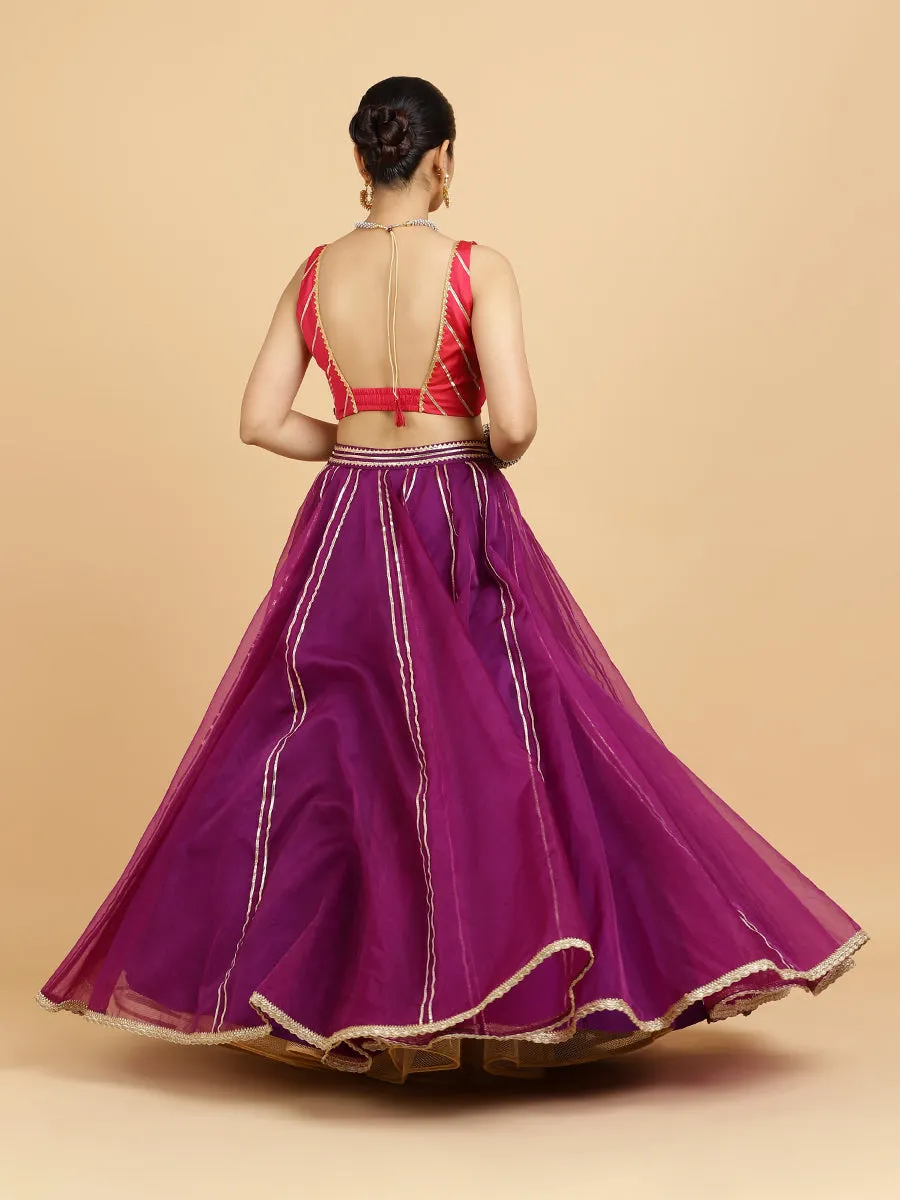 Heer Zeba 4-Pc Lehenga Set x Tyohaar | Purple Lehenga, Rani Pink Blouse with Falak Purple Dupatta and Cancan Skirt