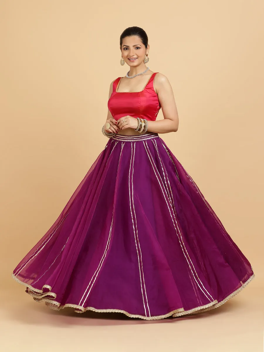 Heer Zeba 4-Pc Lehenga Set x Tyohaar | Purple Lehenga, Rani Pink Blouse with Falak Purple Dupatta and Cancan Skirt