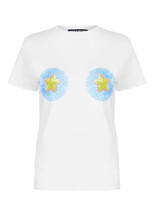 House of Holland Raffia Embellished Star White T-Shirt
