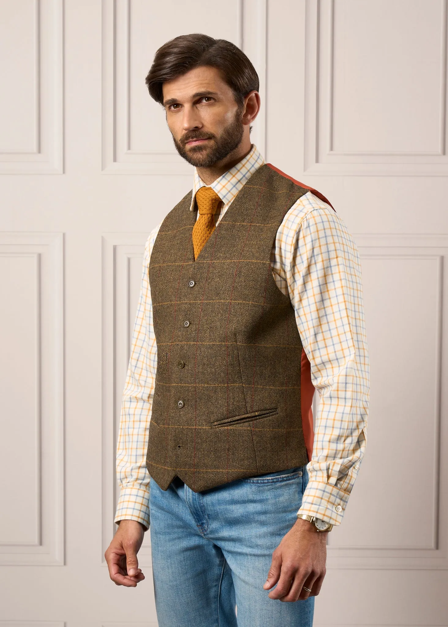 Ilkley Men's Blue and Gold Country Check Shirt - Shooting Fit