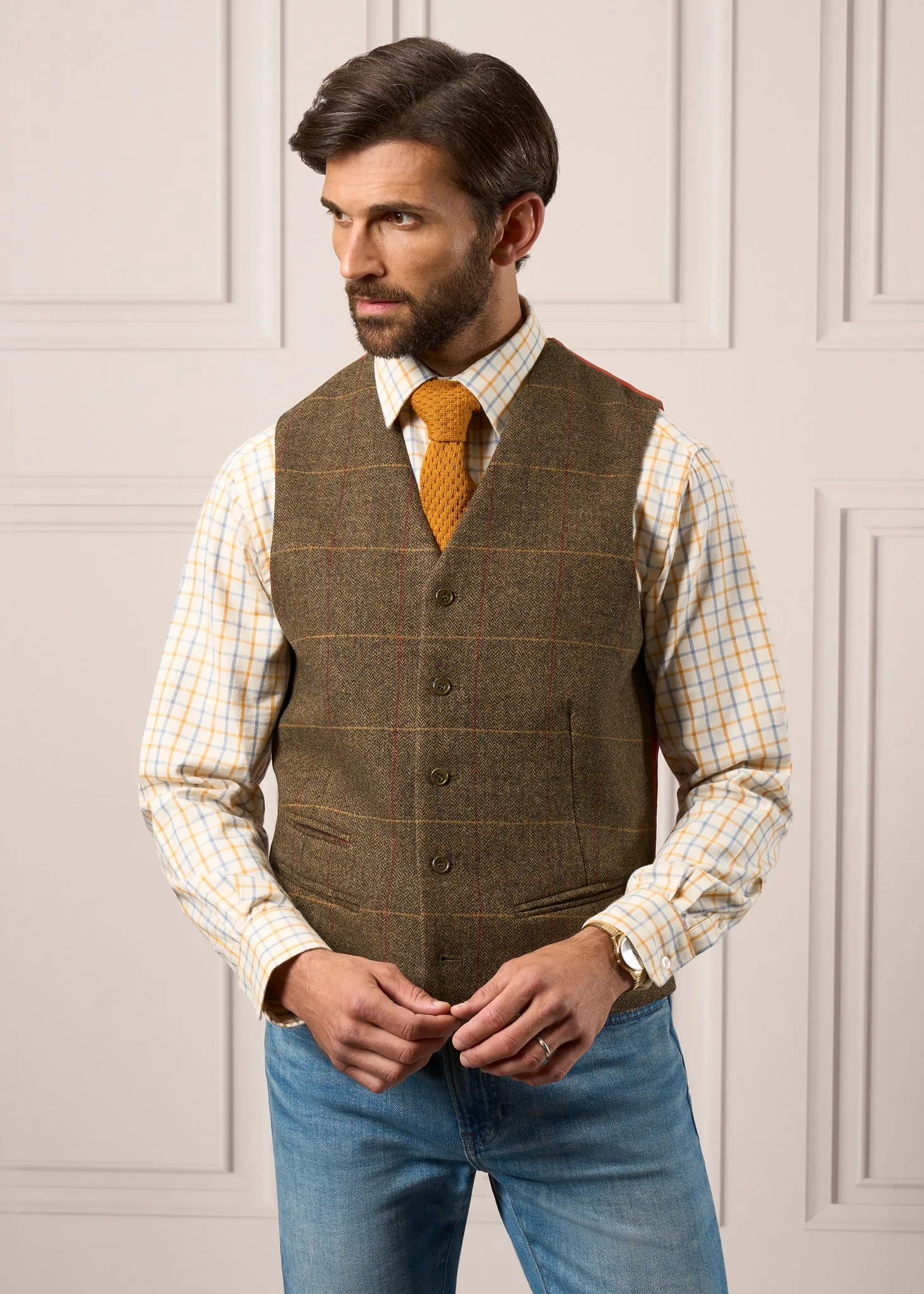 Ilkley Men's Blue and Gold Country Check Shirt - Shooting Fit