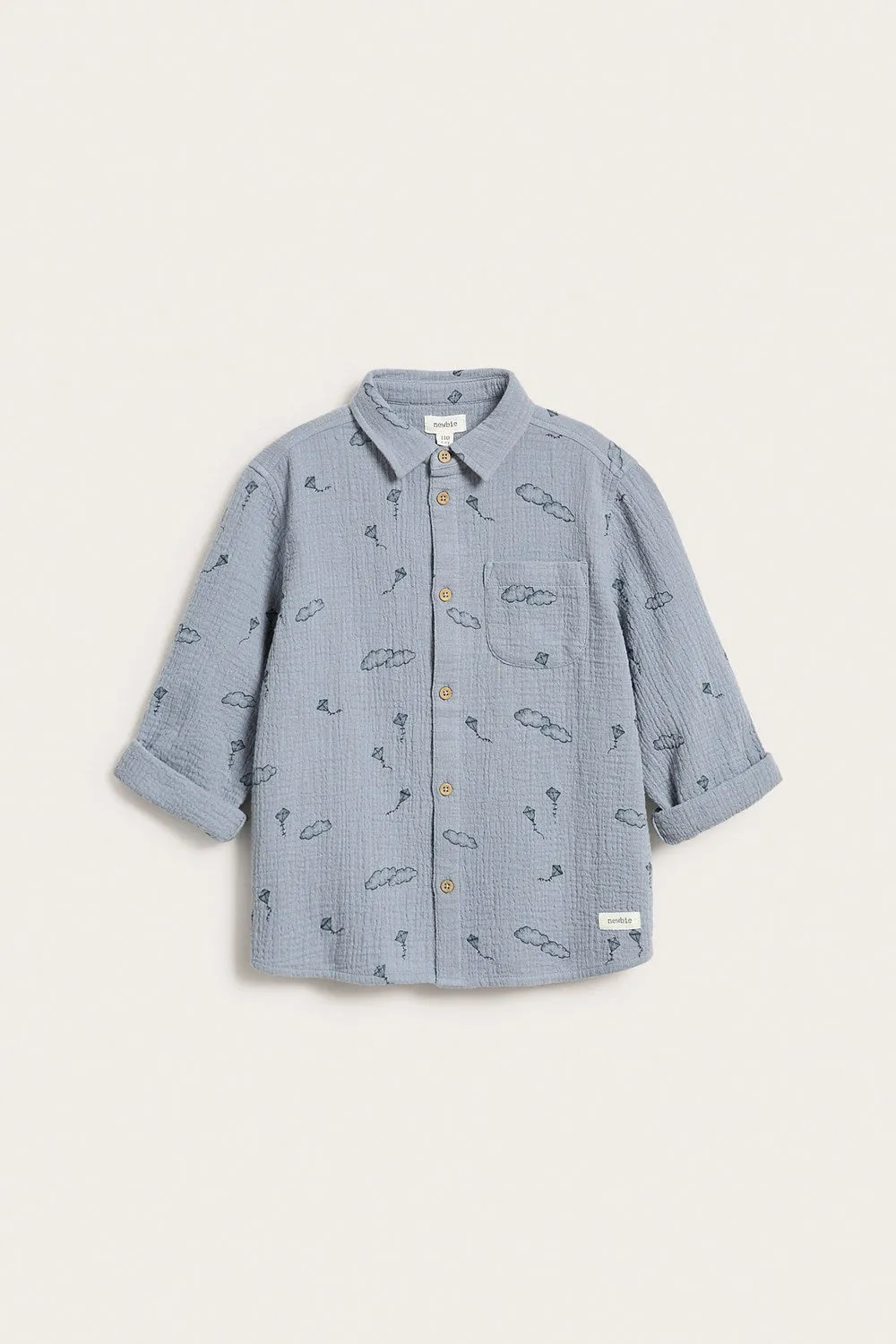Kids blue cotton muslin kite shirt