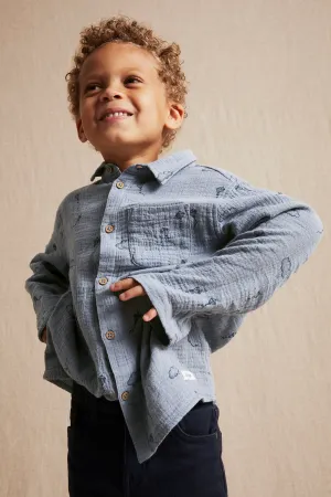 Kids blue cotton muslin kite shirt