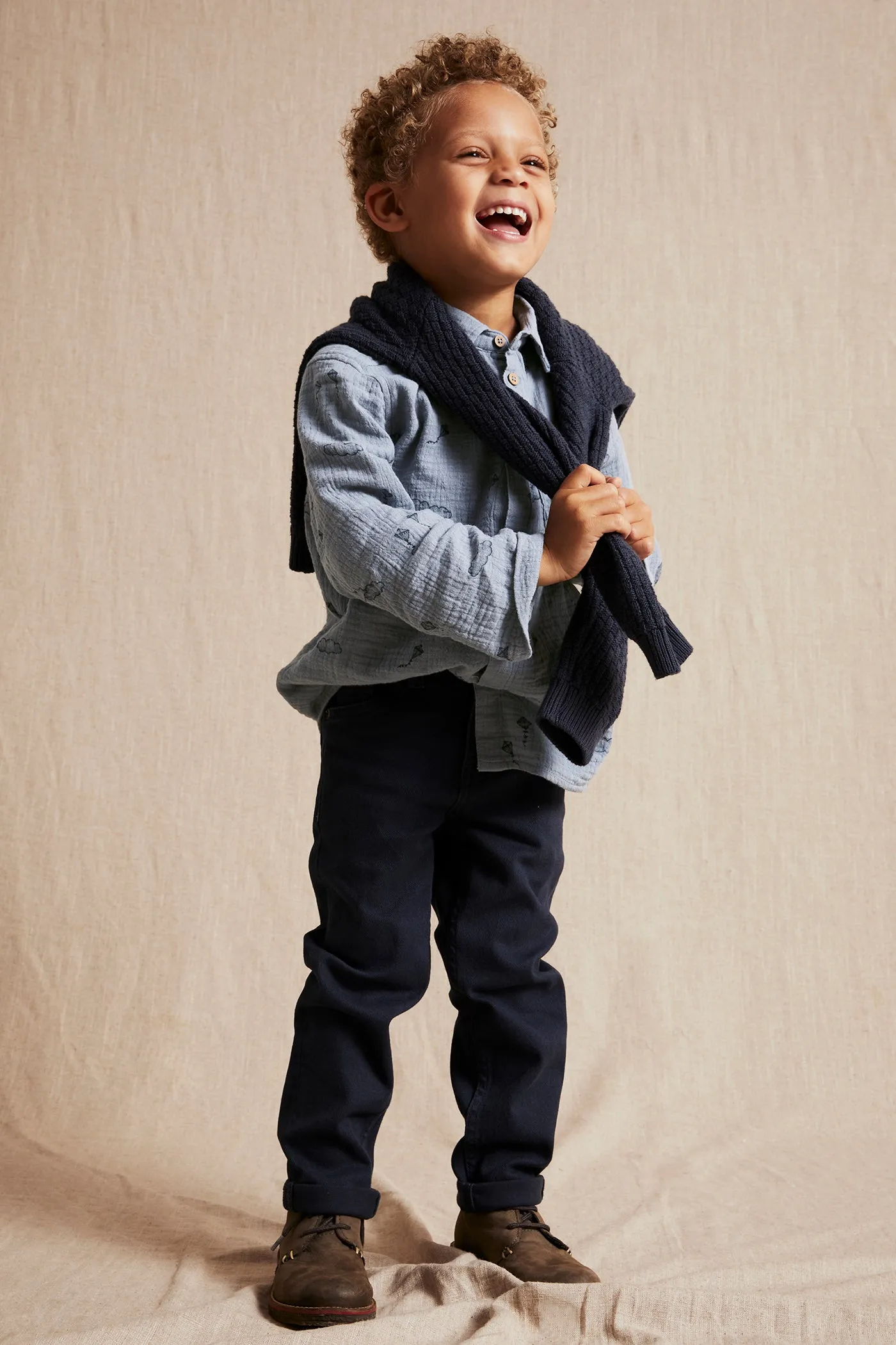Kids blue cotton muslin kite shirt