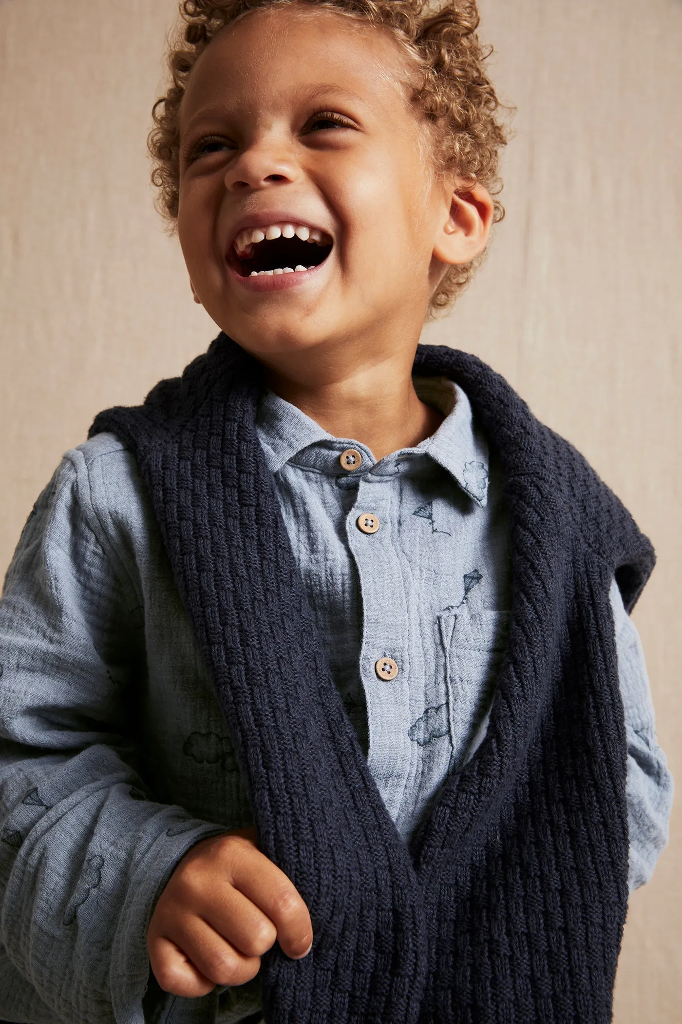Kids blue cotton muslin kite shirt