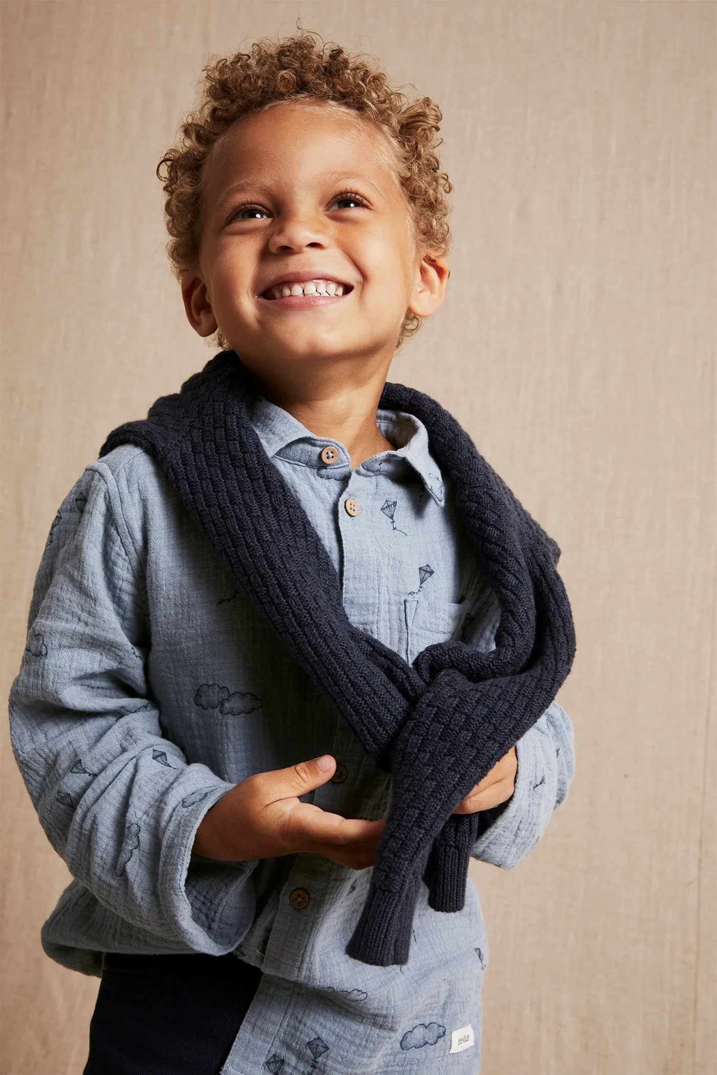 Kids blue cotton muslin kite shirt