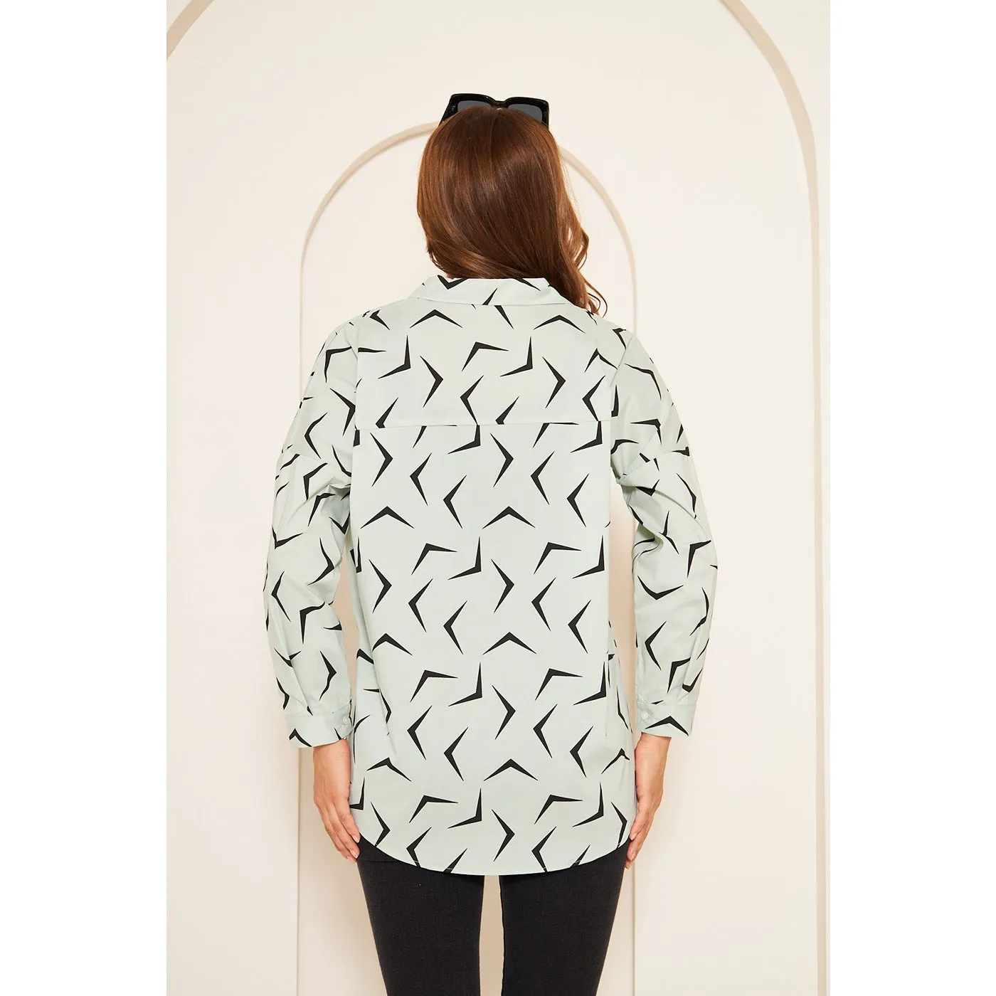 Light Green Patterned Oversized Shirt