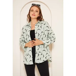 Light Green Patterned Oversized Shirt