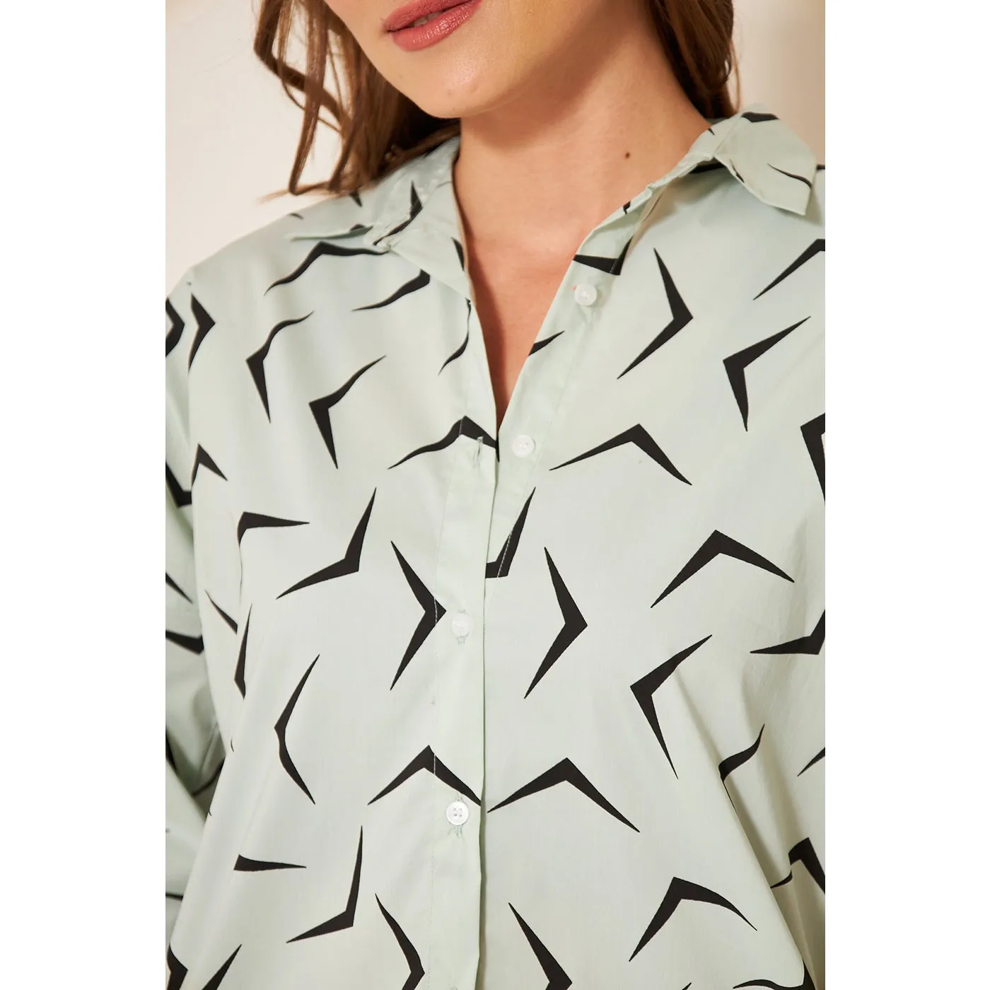 Light Green Patterned Oversized Shirt