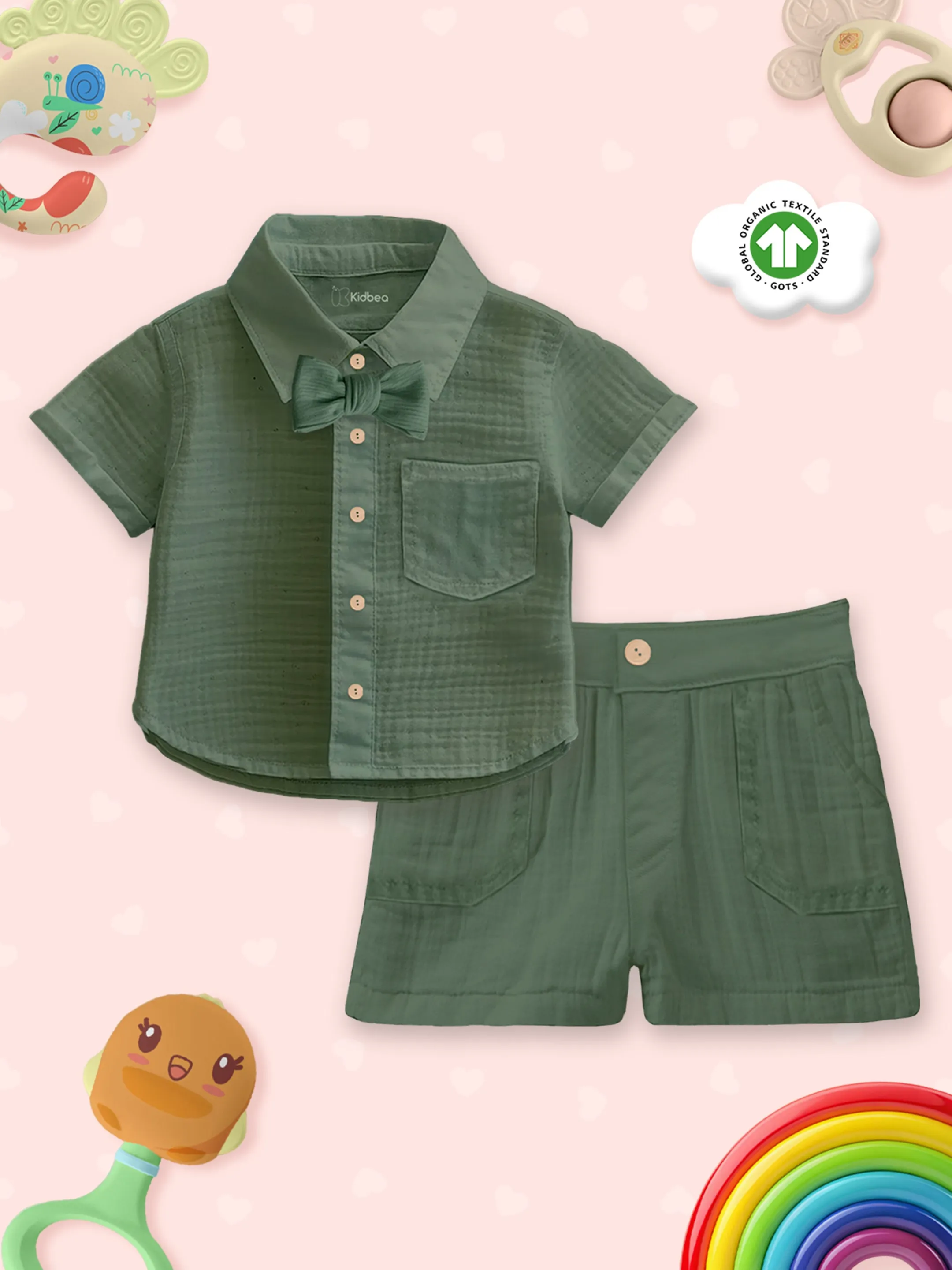 Light Linen Shirt & Pant Dark Green Co-ord Set