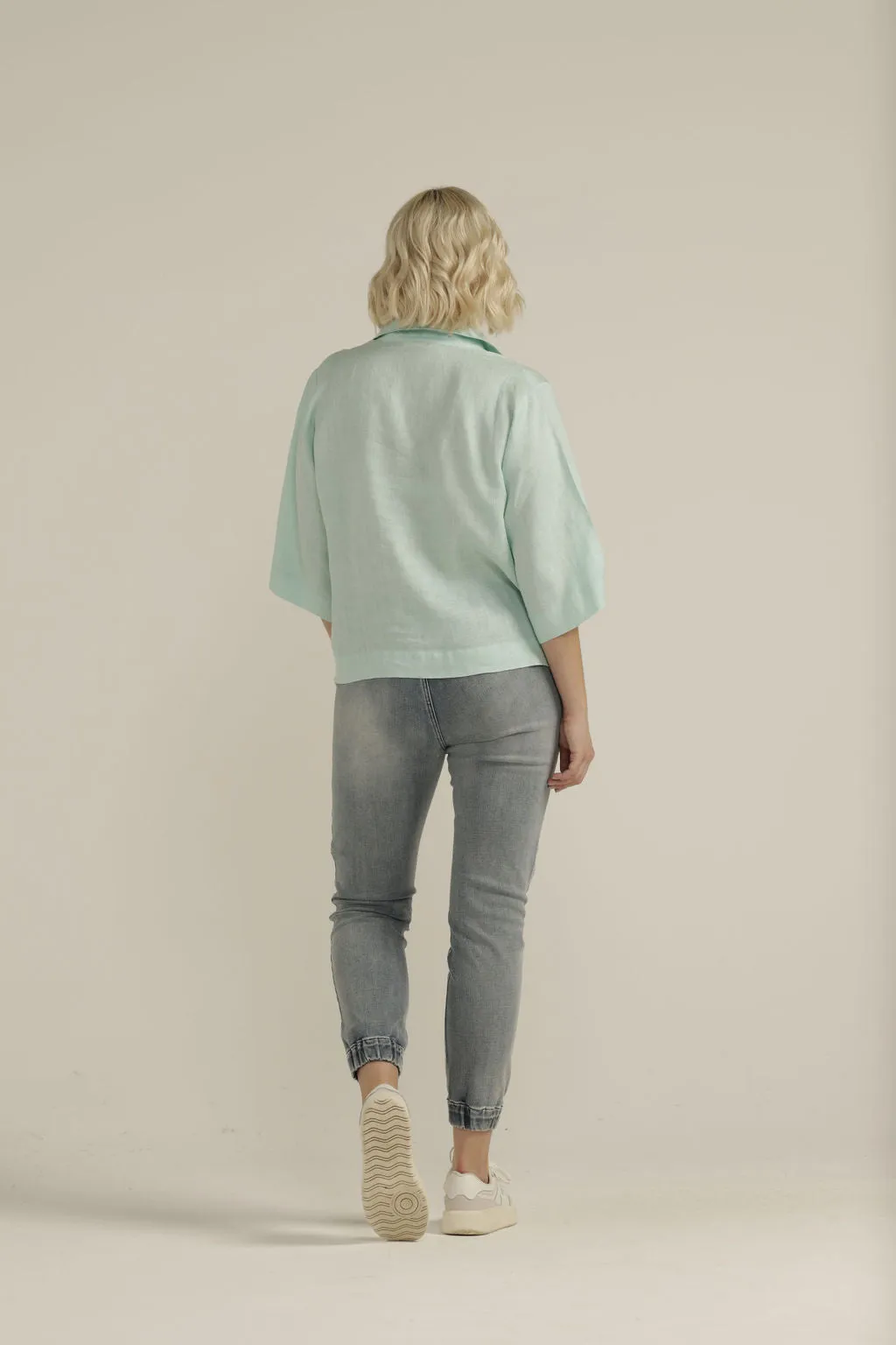 Linen Cropped Shirt Ocean