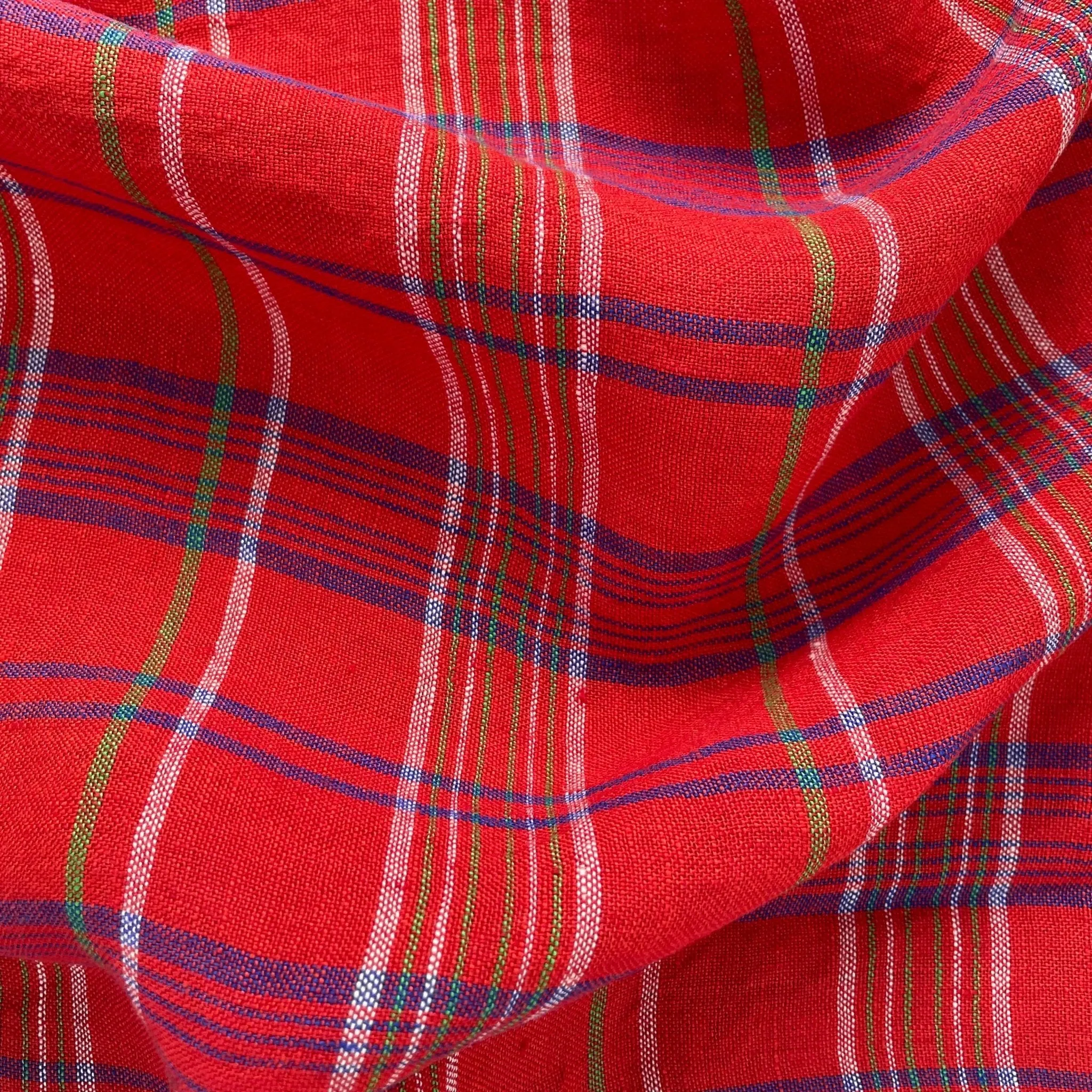 Linen Red Check Fabric 7376