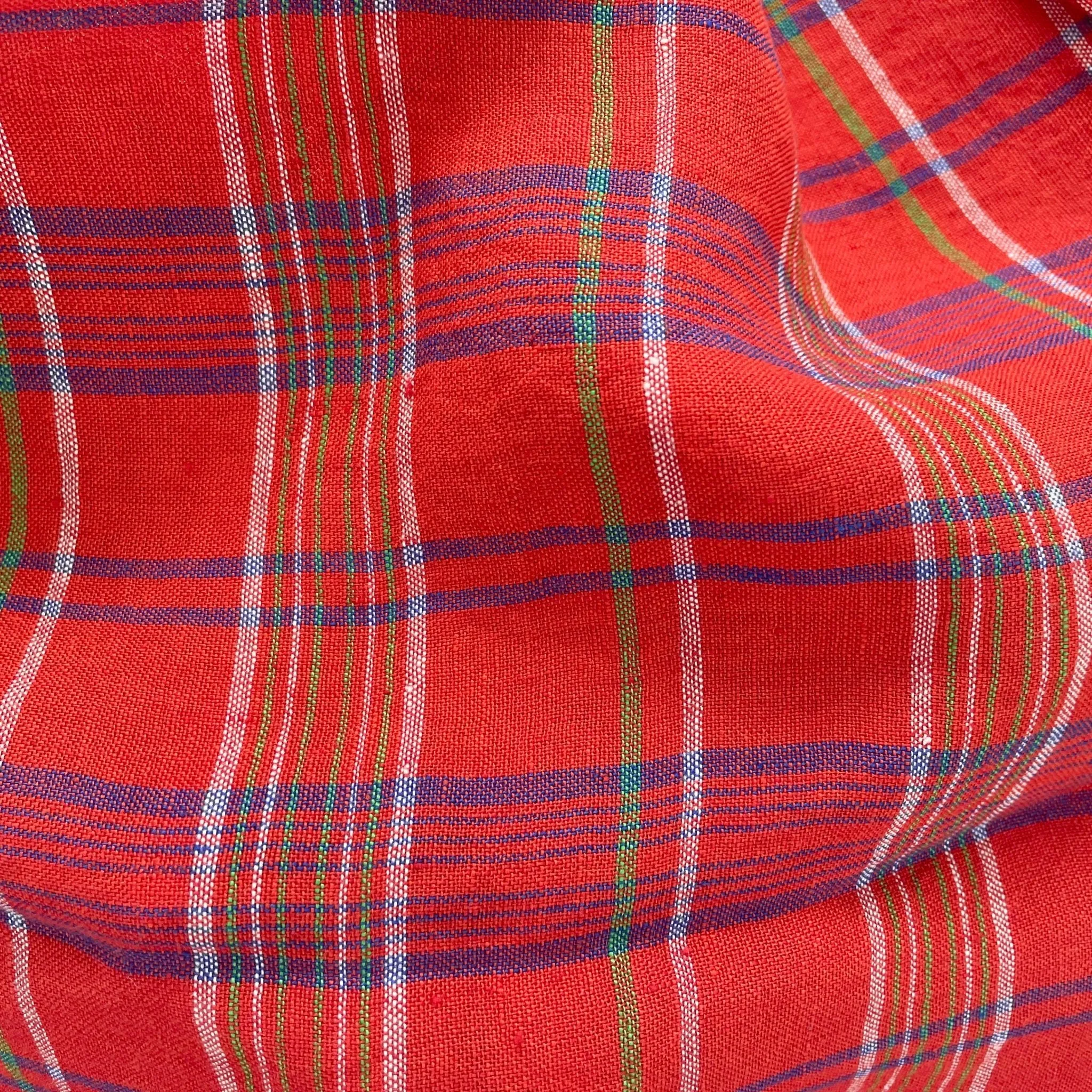 Linen Red Check Fabric 7376