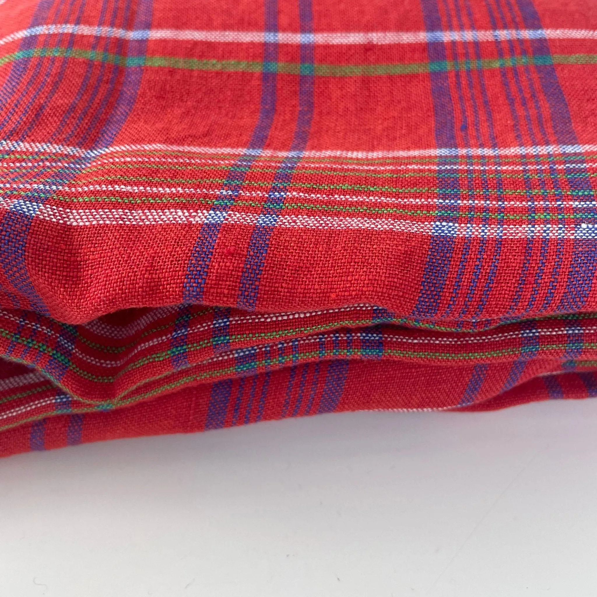 Linen Red Check Fabric 7376