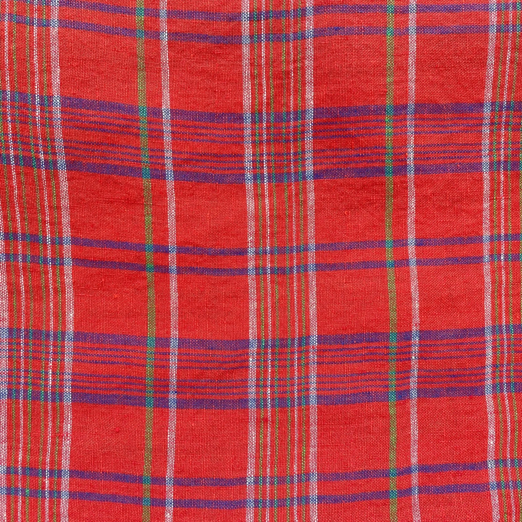 Linen Red Check Fabric 7376