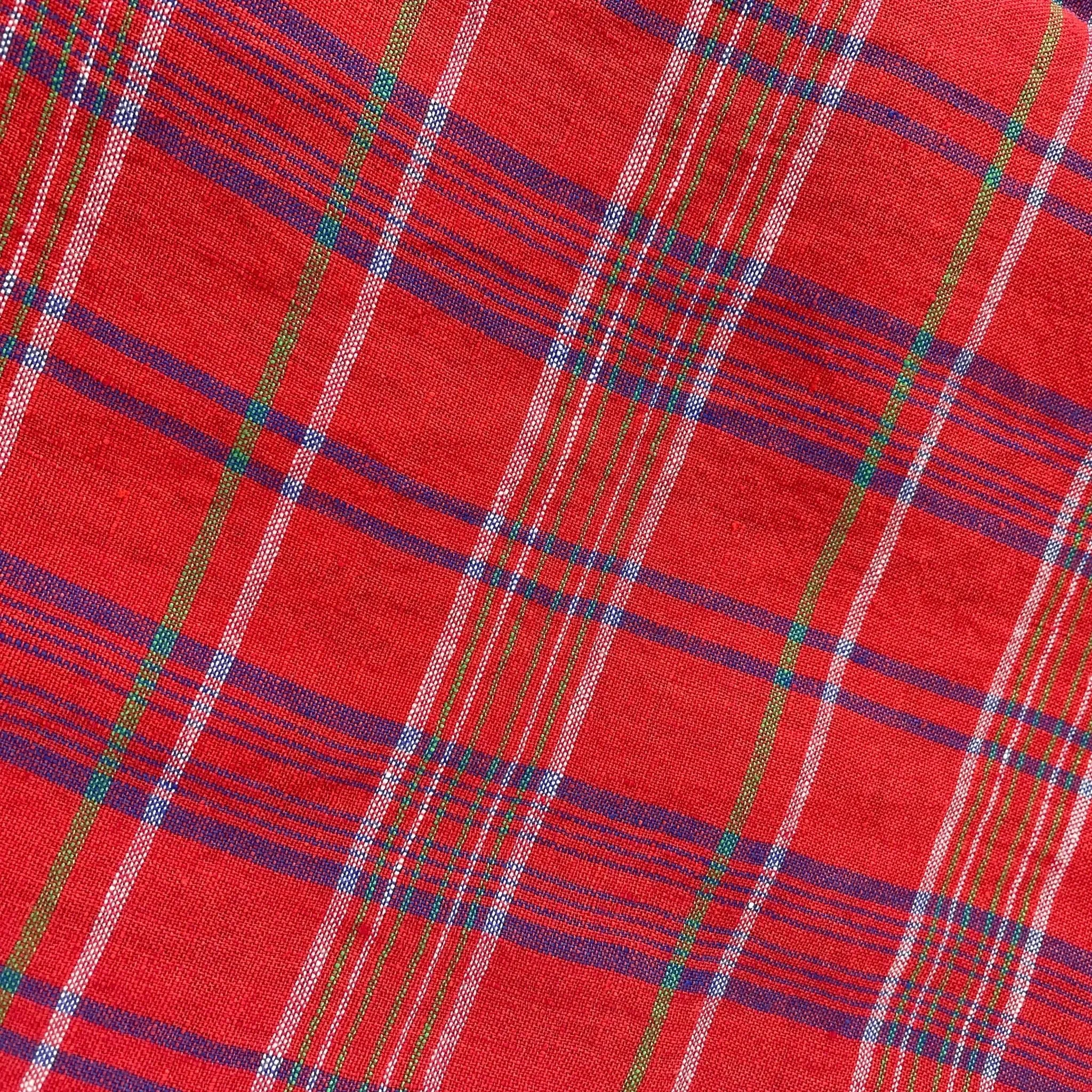 Linen Red Check Fabric 7376