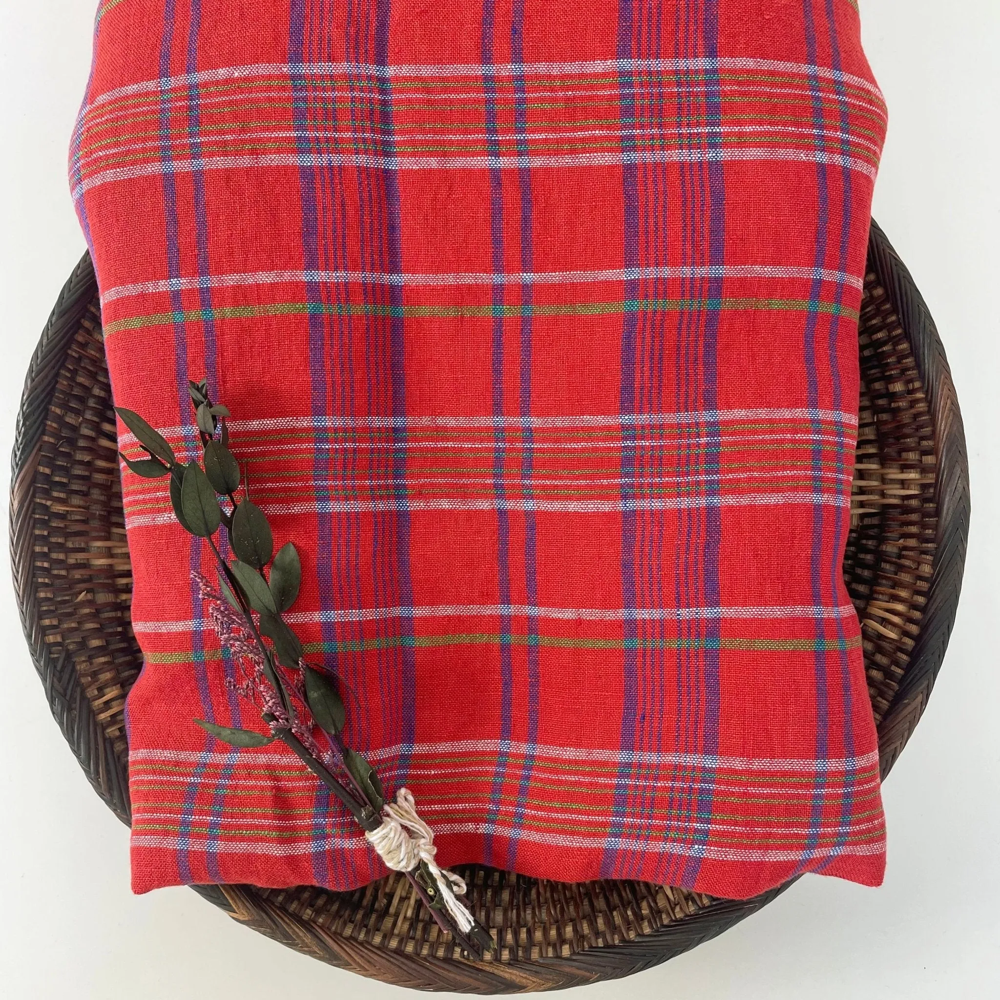 Linen Red Check Fabric 7376