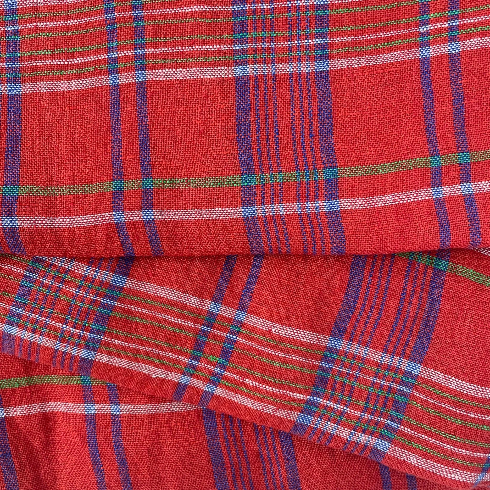 Linen Red Check Fabric 7376