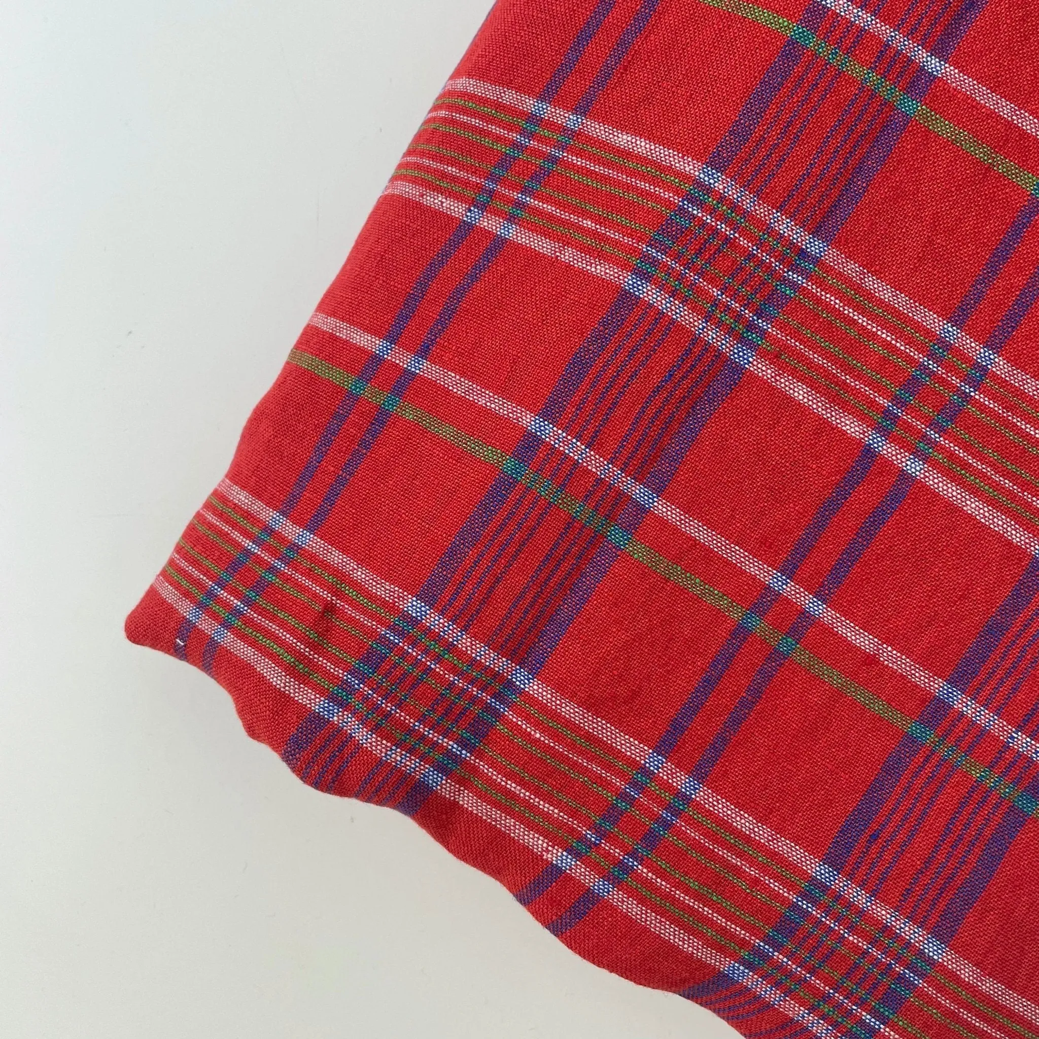 Linen Red Check Fabric 7376