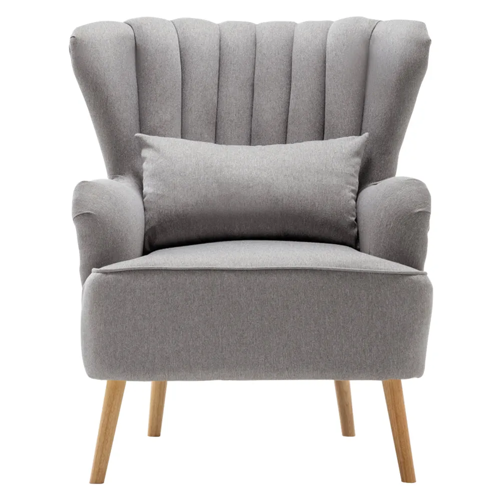 Living Room Linen Lounge Chair Grey Padded Armchair with Footstool