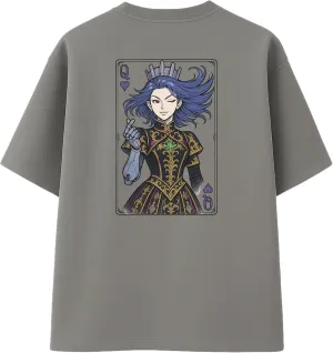 Men's Dark Hearts Queen Graphic T-Shirt Anime Playing Card Casual Grey Cotton Techwear Oversized Tee Shirt for Men