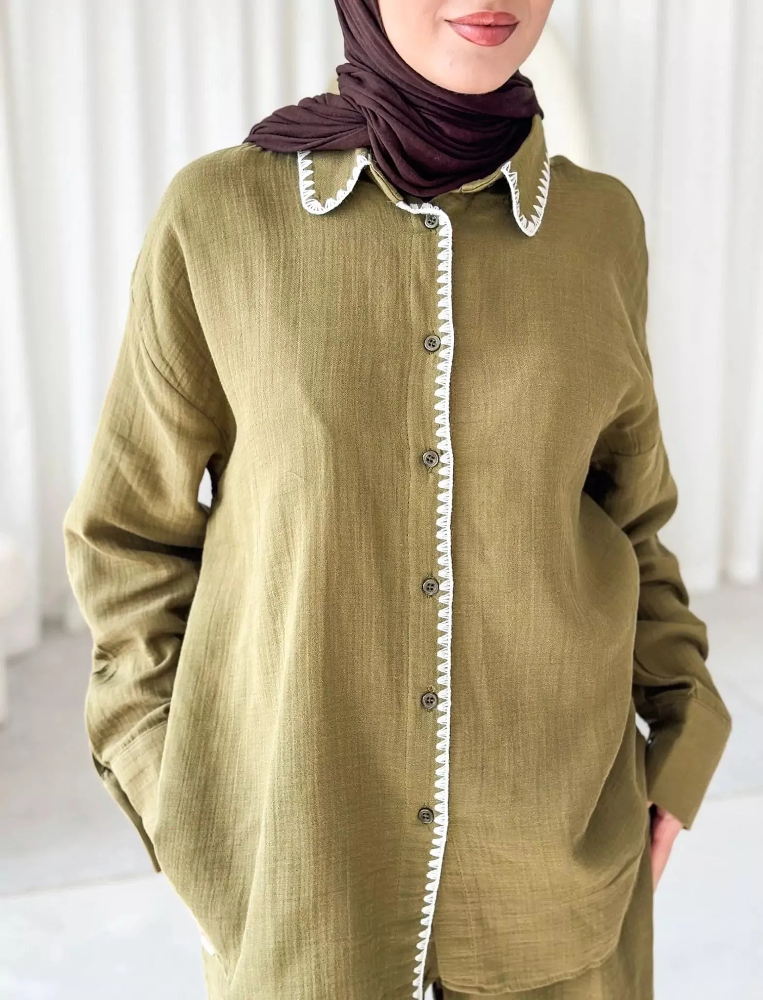 Muslin Embroidered Co Ord Green