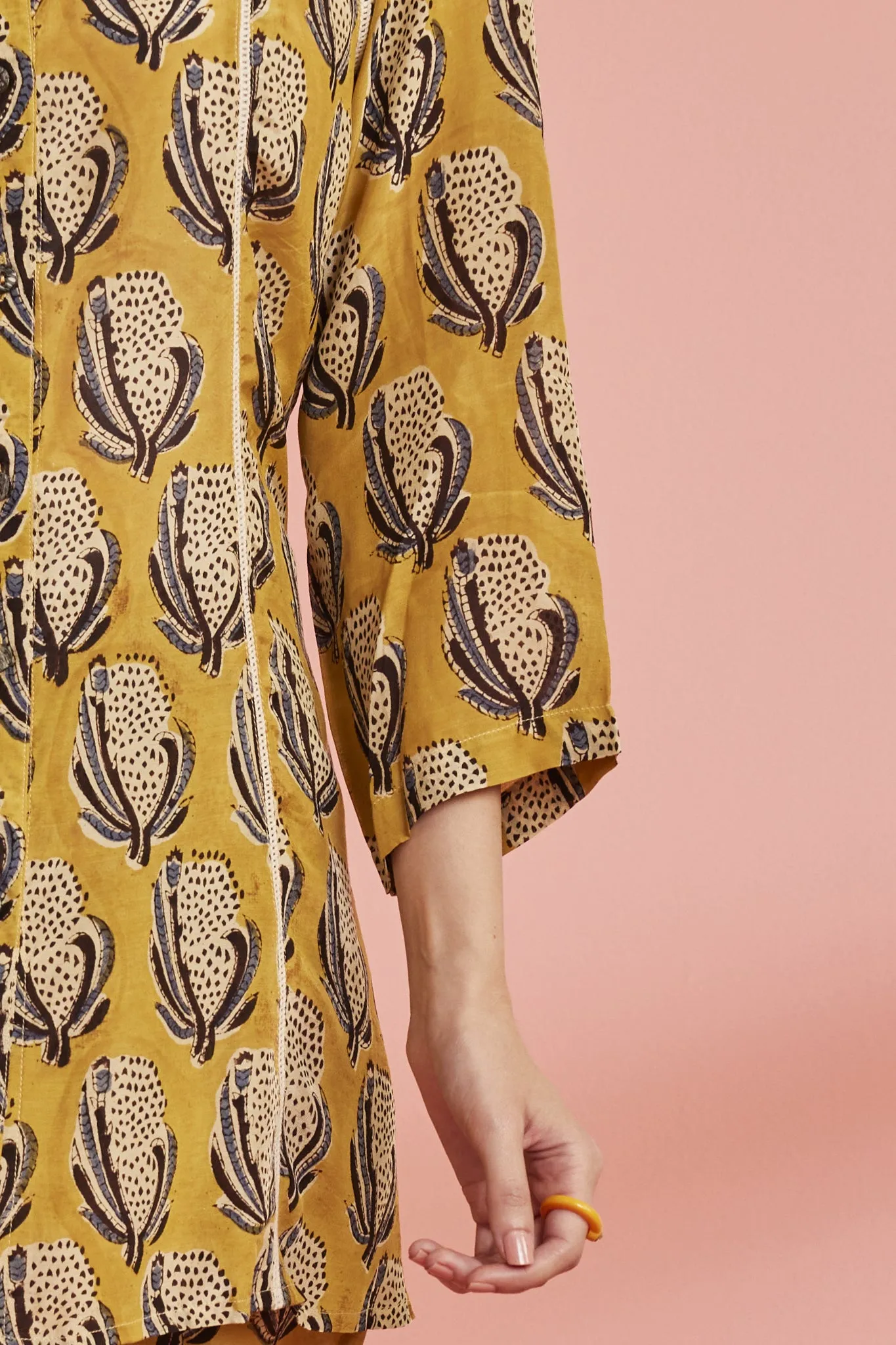 Mustard:Hand-Blocked Bagru Print Shirt