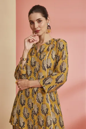 Mustard:Hand-Blocked Bagru Print Shirt