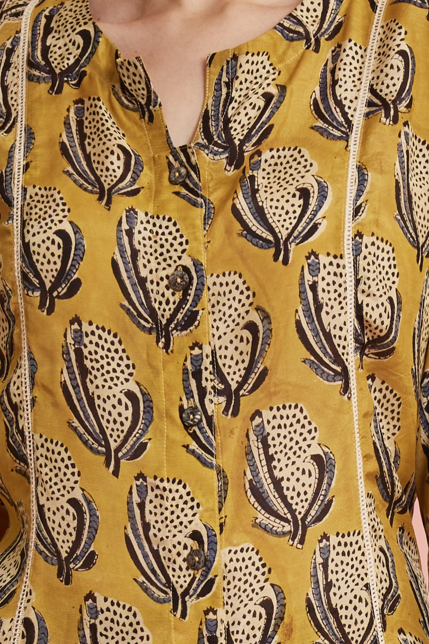 Mustard:Hand-Blocked Bagru Print Shirt