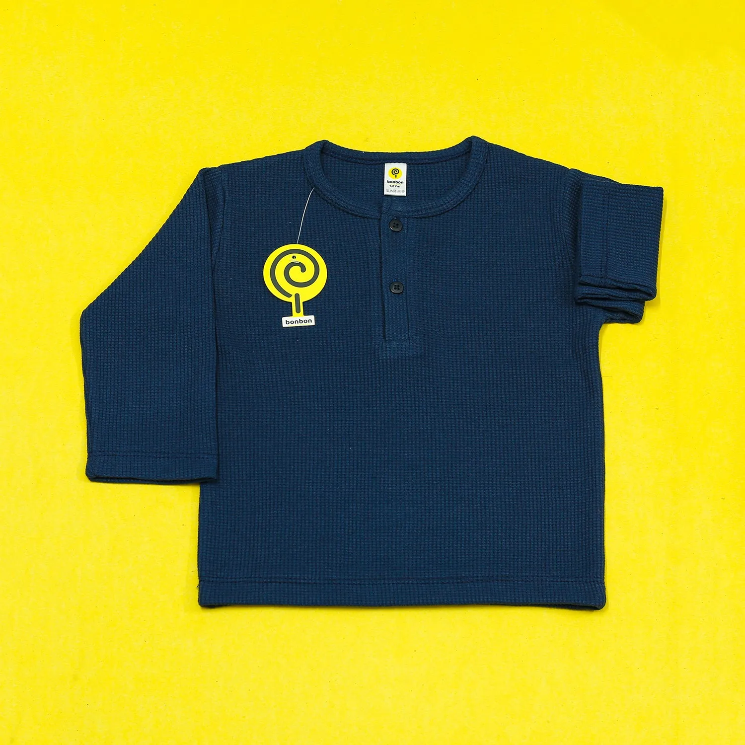 Navy Waffle-knit Henley